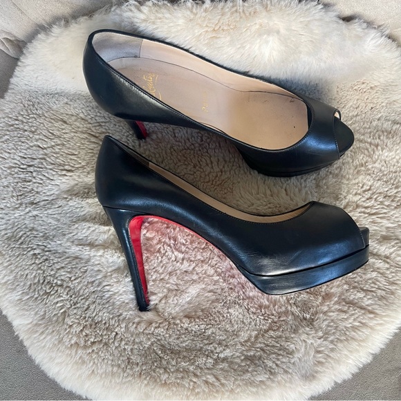 Christian Louboutin Leather Peep Toe Heels - Picture 9 of 11